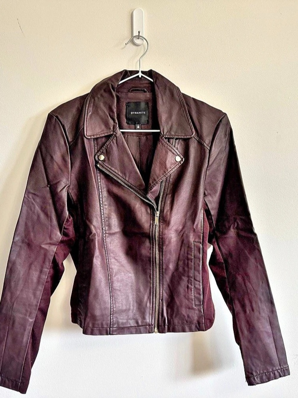 Dynamite Faux Leather Moto Jacket in Purple, Medium